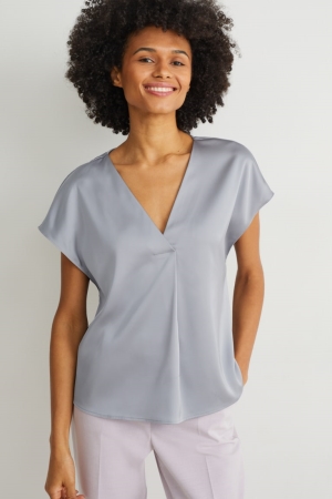 Blusas C&A Satin With Recycled Polyester Gris Claro | ZSXAOQ-761