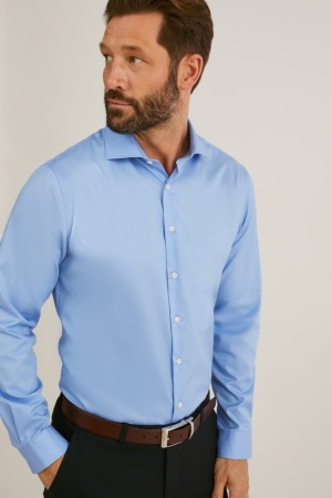 Camisas C&A Business Regular Fit Cutaway Collar Easy-iron Azules Claro | ASYIGJ-258