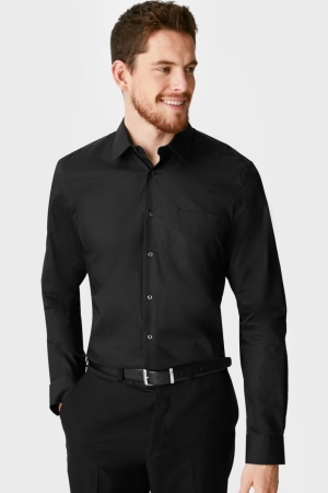 Camisas C&A Business Regular Fit Extra Long Sleeve s Easy-iron Negras | CZOKUB-168