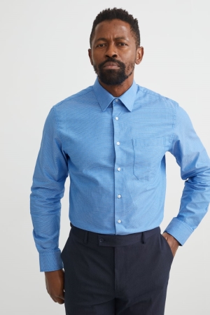 Camisas C&A Business Regular Fit Kent Collar Easy-iron Azules | EVHNTQ-823