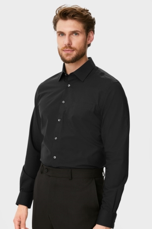 Camisas C&A Business Regular Fit Kent Collar Easy-iron Negras | KVGFEQ-468