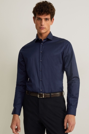 Camisas C&A Business Slim Fit Cutaway Collar Easy-iron Azules Oscuro | NZGYLI-097