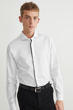 Camisas C&A Business Slim Fit Cutaway Collar Easy-iron Blancas | VDSUHW-907