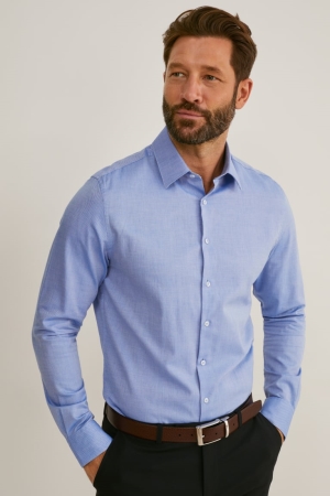 Camisas C&A Business Slim Fit Kent Collar Easy-iron Azules Claro | BVJAMN-854