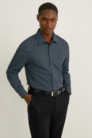 Camisas C&A Business Slim Fit Kent Collar Easy-iron Verde Oscuro Negras | IEPRXN-730