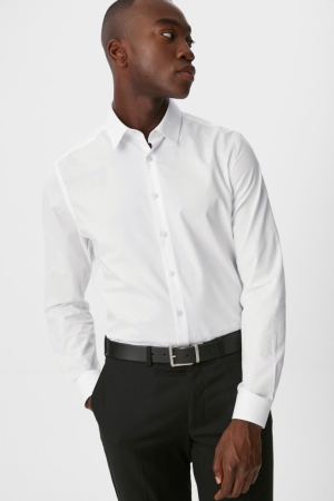 Camisas C&A Business Slim Fit Kent Collar Easy-iron Blancas | OTZIFQ-046