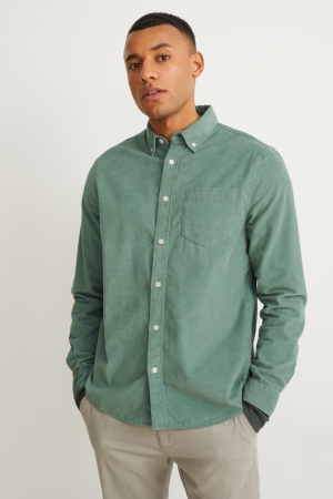 Camisas C&A Corduroy Regular Fit Button-down Collar Verde | CUIAYG-140