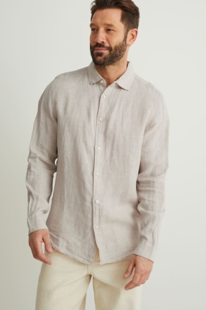 Camisas C&A Linen Regular Fit Kent Collar Linen Made From European Flax® Beige | AIUCZJ-706