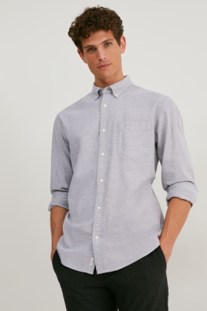 Camisas C&A Oxford Regular Fit Button-down Collar Gris | ORIKGY-392