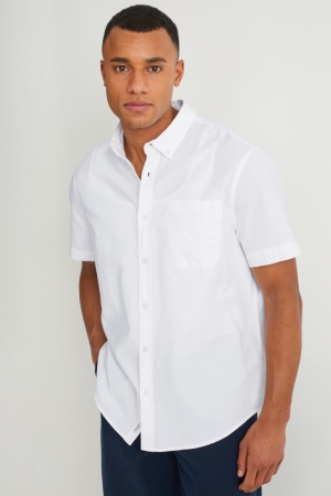 Camisas C&A Regular Fit Button-down Collar Organic Algodon Blancas | EJHNIP-614