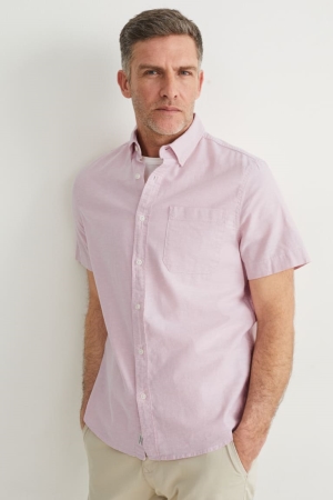 Camisas C&A Regular Fit Button-down Collar Organic Algodon Rosas | NKVYWD-785