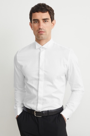 Camisas C&A Tuxedo Slim Fit Wing Collar Easy-iron Blancas | GPRELS-609