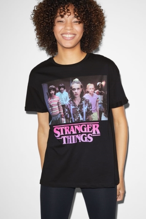 Camiseta C&A ClockhouseStranger Things Negras | OCWAZX-075