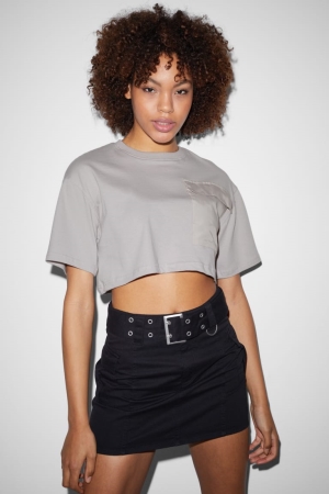 Camiseta C&A Clockhouse Cropped Gris Claro | MOCVWG-461