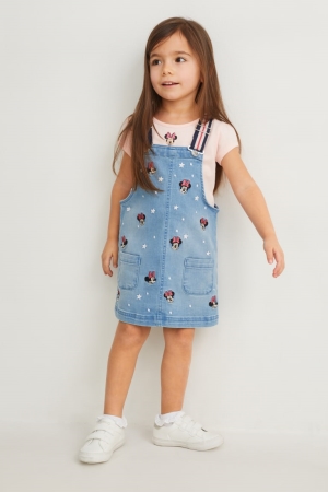 Camiseta C&A Minnie Mouse Set Sleeve And Pinafore 2 Piece Azules Azules Claro | QNJDZW-863