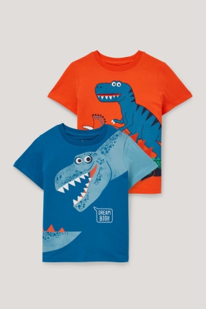 Camiseta C&A Multipack Of 2 Dinosaur Sleeve Naranjas Azules | OQKXIL-937