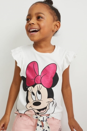 Camiseta C&A Multipack Of 2 Minnie Mouse Sleeve Blancas Rosas | HDAVYJ-614