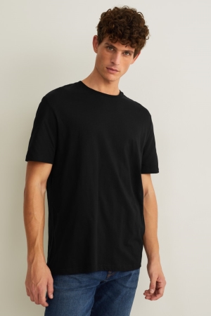 Camiseta C&A Organic Algodon Negras | KQHDXI-613