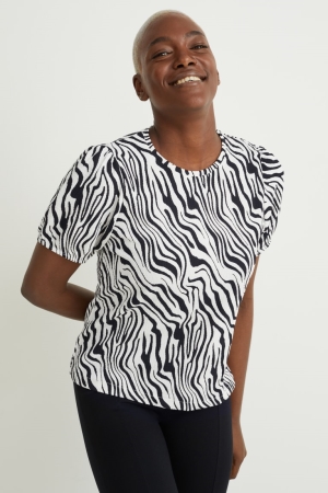 Camiseta C&A Patterned Negras Blancas | XKZTWO-032