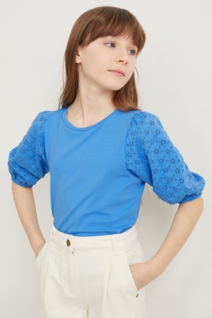 Camiseta C&A Sleeve Azules | AEOQJY-903