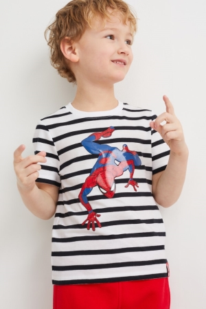 Camiseta C&A Spider-man Sleeve A Rayas Blancas | PZAUOF-859