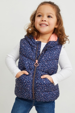 Chaquetas C&A Acolchado Gilet With Hood Recycled Polka Dot Azules Oscuro | EKWMLD-372