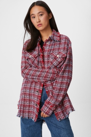 Chaquetas C&A Bouclé Shacket Check Rojas | UNRWZE-126