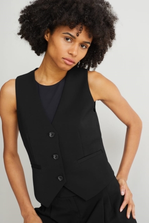 Chaquetas C&A Business WaistWith Recycled Polyester Negras | RAXCPE-725