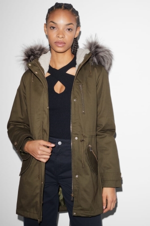 Chaquetas C&A Clockhouse Parka With Hood And Faux Fur Trim Invierno Verde Oscuro | RGYLBT-257