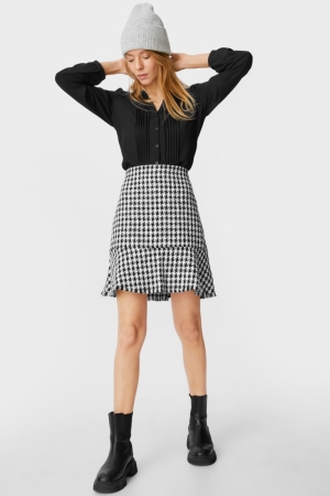 Falda C&A Bouclé Check Negras Blancas | HTBCAV-890