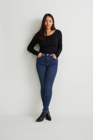 Jeans C&A Curvy High Cintura Flaco Fit Lycra® Recycled Azules | YPJGMW-127