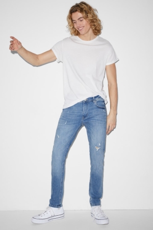 Jeans C&A Flaco Lycra® With Recycled Algodon Azules Azules Claro | EOCNGH-175