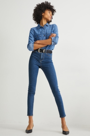 Jeans C&A Jegging High Cintura Lycra® Azules | NUOCTK-029