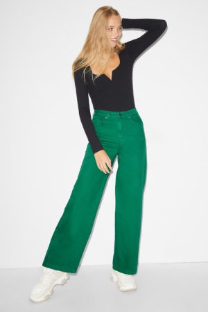 Pantalones C&A Clockhouse Anchos Leg High Cintura Azules Verde | DUYHOJ-258