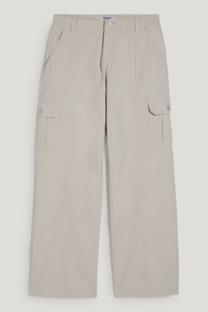 Pantalones C&A Clockhouse Cargo High Cintura Relaxed Fit Beige Claro | CGYWNX-139