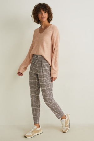 Pantalones C&A Cloth Mid-rise Cintura Check Gris Beige | XZRNFI-087