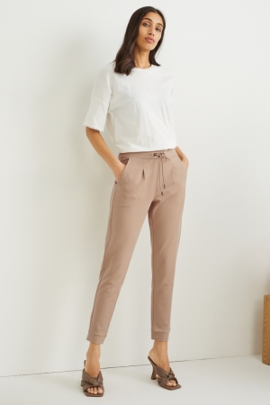 Pantalones C&A Jersey Tapered Fit Beige | ACLBGV-451