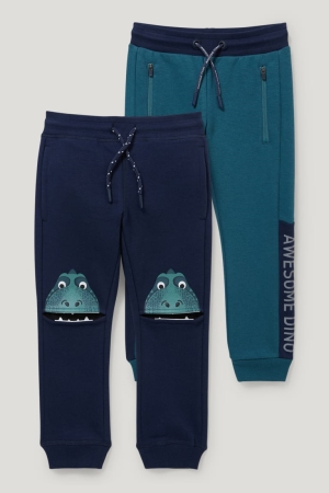 Pantalones C&A Multipack Of 2 Dinosaur Joggers Azules Oscuro | XFYPMD-246