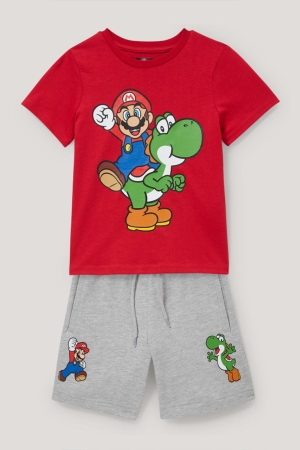 Pantalones C&A Super Mario Set Sleeve And Sweat 2 Piece Rojas | MQWTEO-081