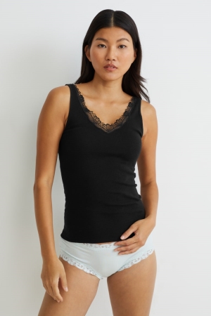 Ropa Interior C&A Camisole Organic Algodon Negras | VJSGIM-968