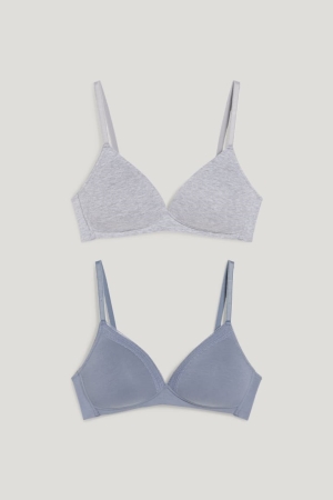 Ropa Interior C&A Multipack Of 2 Non-wired Bra Acolchado Organic Algodon Gris Azules Oscuro | KEWRTI-523