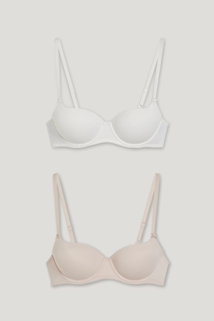 Ropa Interior C&A Multipack Of 2 Underwire Bra Full Coverage Acolchado Blancas Beige | LUAWPX-831