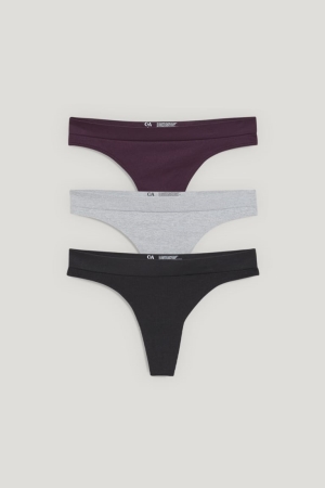 Ropa Interior C&A Multipack Of 3 Tanga Seamless Lycra® Negras | WCAEVT-591