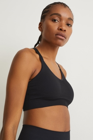 Ropa Interior C&A Sports Bra Acolchado Yoga Recycled Negras | JGHPIM-756