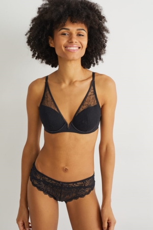 Ropa Interior C&A Underwire Bra Demi Acolchado Negras | AJPCSO-948