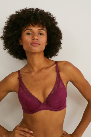 Ropa Interior C&A Underwire Bra Demi Acolchado Burdeos | DMBJKX-184