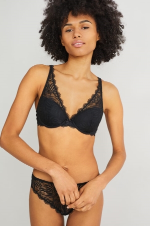 Ropa Interior C&A Underwire Bra Demi Acolchado Negras | GPBNVO-031