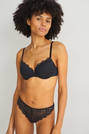 Ropa Interior C&A Underwire Bra Demi Acolchado Lycra® Negras | TOQJCK-710