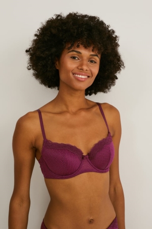 Ropa Interior C&A Underwire Bra Full Coverage Acolchado Burdeos | LVMYUT-987