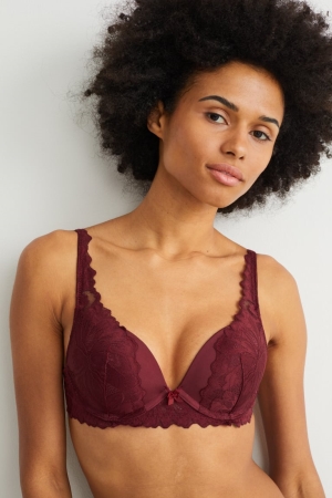 Ropa Interior C&A Underwire Bra Plunge Acolchado Rojas | NUKOSA-329